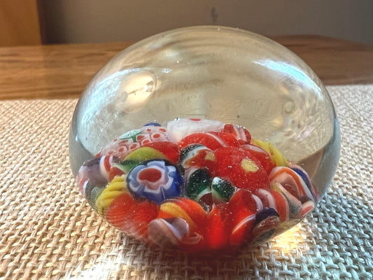 Vintage Murano Style Millefiori Glass Art Glass Paperweight Floral Lover Antiques and Vintage