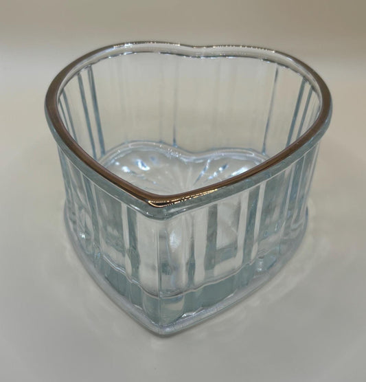 Vintage Glass Heart Shaped Dish with Gold Gilding Ribbed Clear Glass Trinket Dish Heart Bowl Lover Antiques and Vintage