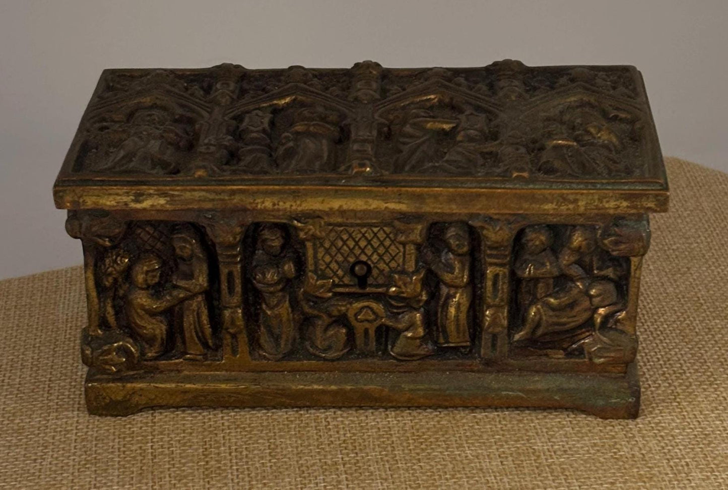 Antique Gothic Bronze Trinket Box Casket Lover Antiques and Vintage