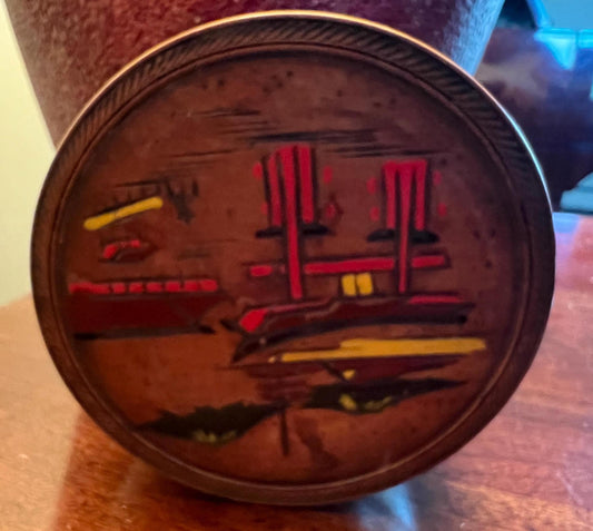 Vintage Wood Asian Set of 8 Wood Coasters in a Wooden Hand Painted Decorative Box Made in Japan Lover Antiques and Vintage
