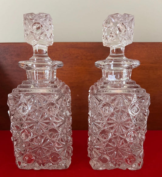 Antique EAPG Early American Pattern Crystal Cut Glass Cologne Bottles Daisy & Button Design Elson Glass Company Lover Antiques and Vintage