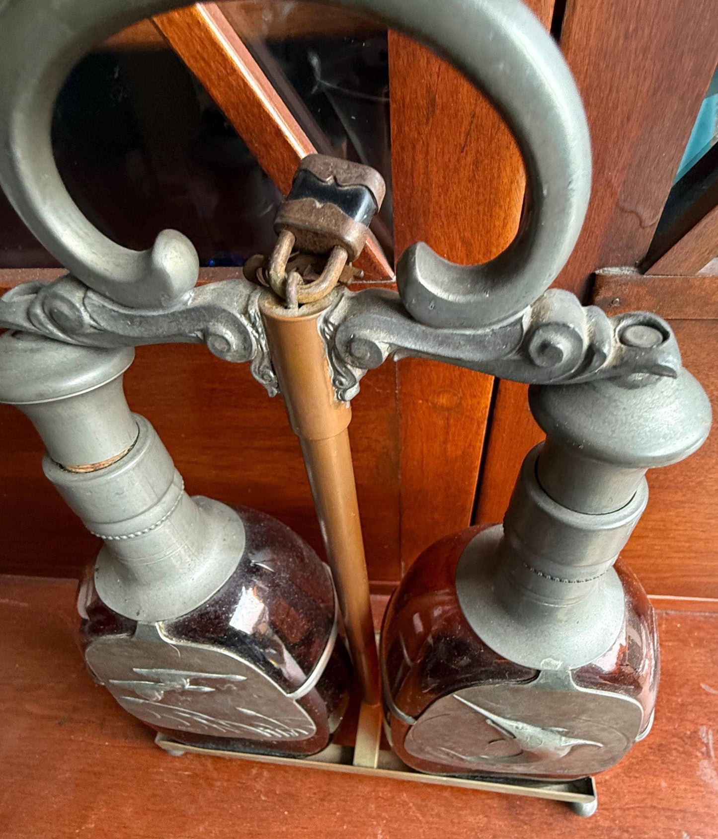 Vintage The Danish Silversmith Amber Liquor Decanter Bottles and Holder Lover Antiques and Vintage