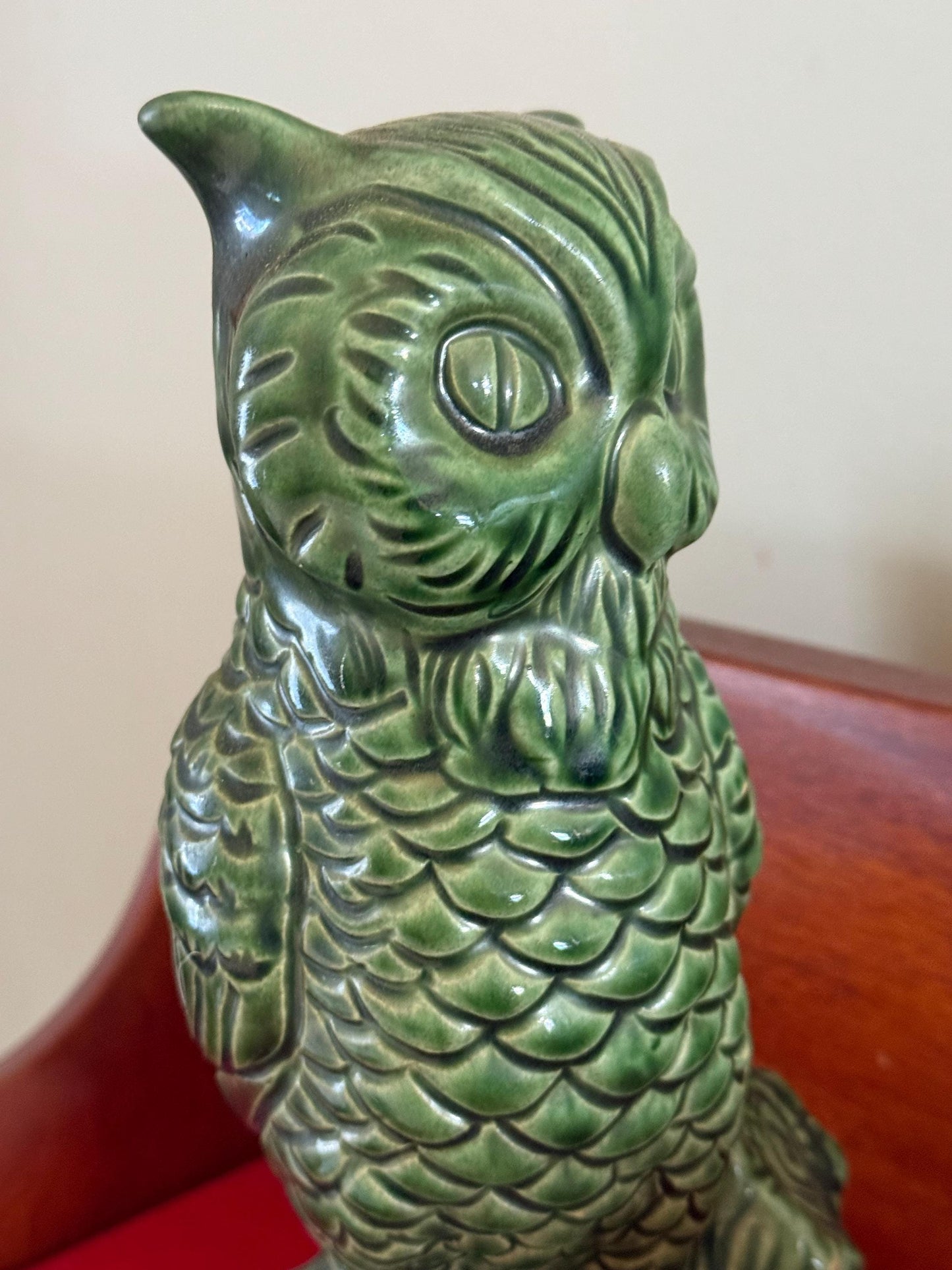Vintage Owl with Pumpkin Ornament Slavic Poland Hand Blown Green Glass Owl Christmas Holiday Lover Antiques and Vintage