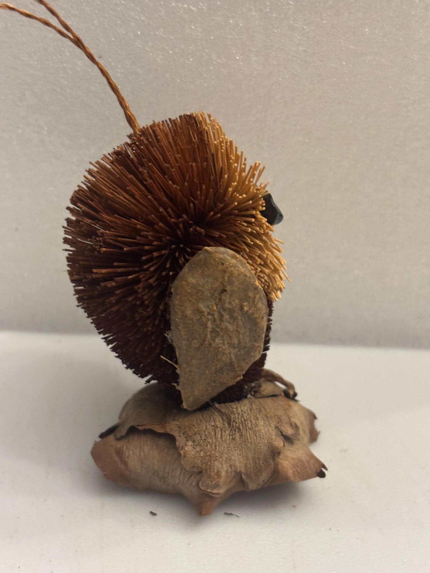 Vintage Handcrafted Beri Bristle Wood Owl Statue Sugar Palm Tree Gift For Her Ornament Lover Antiques and Vintage