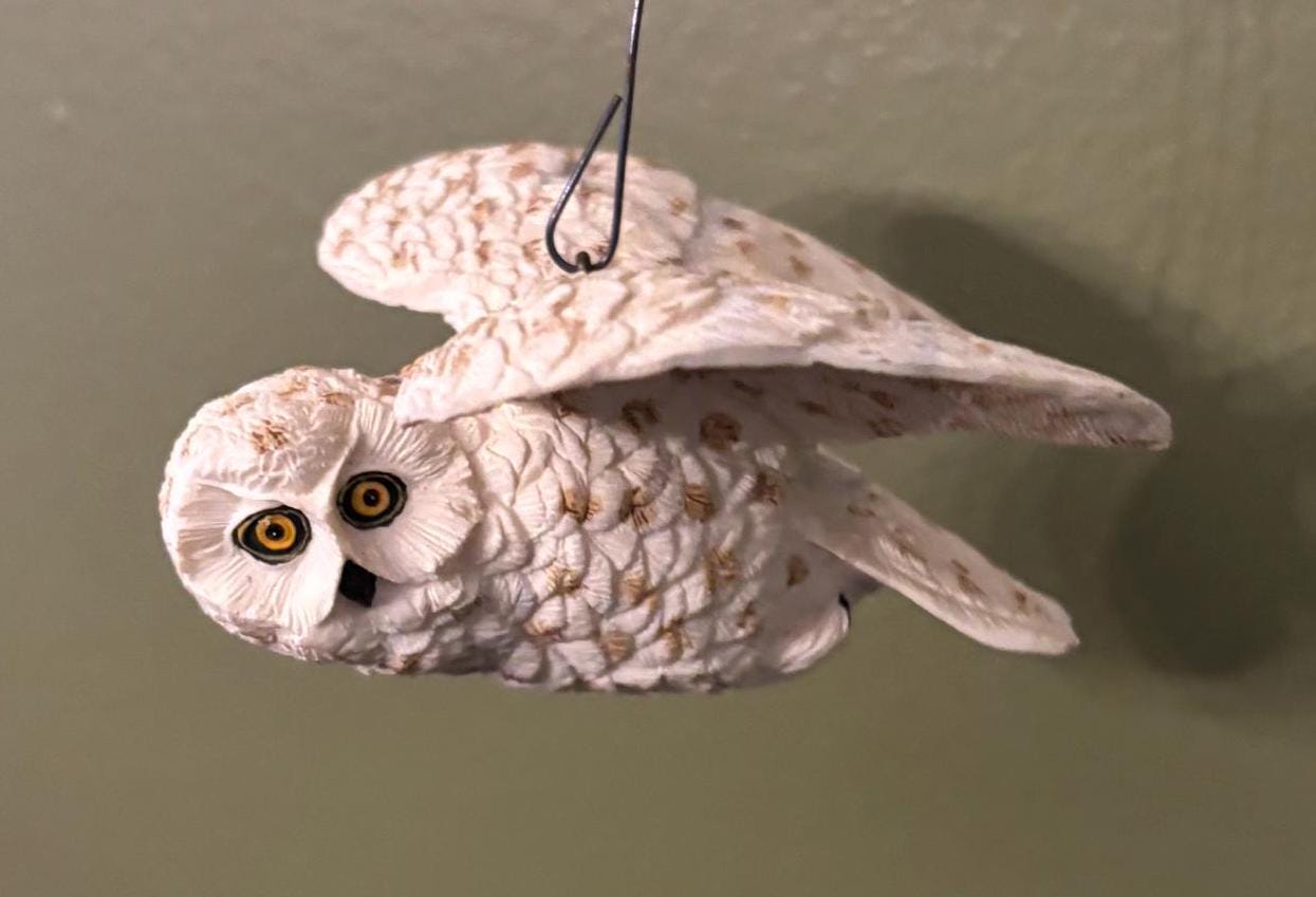 Vintage Flying Owl Ceramic Snowy Owl in Flight Ornament Gift For Her Lover Antiques and Vintage