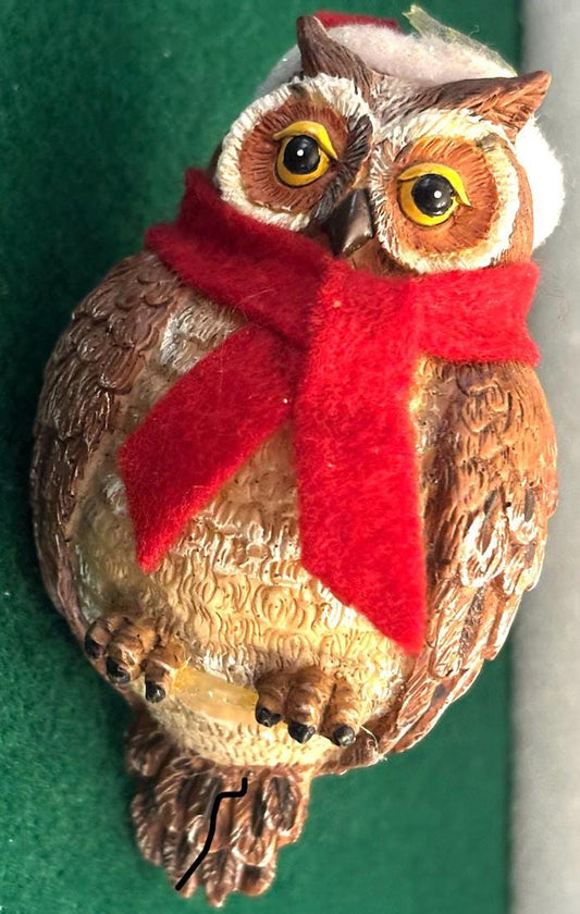 Vintage Owl Figurine with Red Scarf Gift For Her Lover Antiques and Vintage