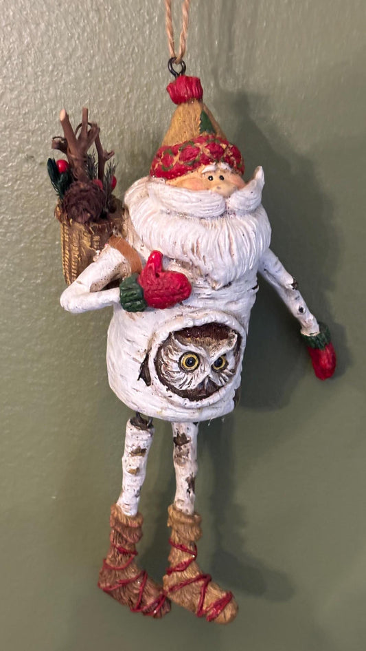 Vintage Santa Claus with Owl Hanging Ornament Figurine Christmas Ornaments Old St. Nicholas St. Nick Vintage Art Dangling Legs