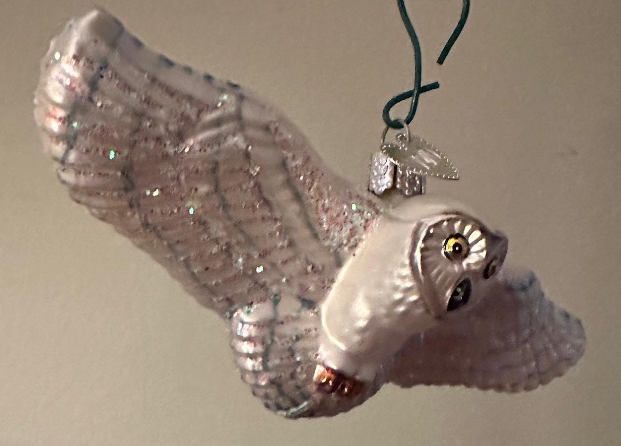 Vintage Glass Flying Owl, Owl in Flight Ornament, Owl Christmas Holiday, Lover Antiques and Vintage