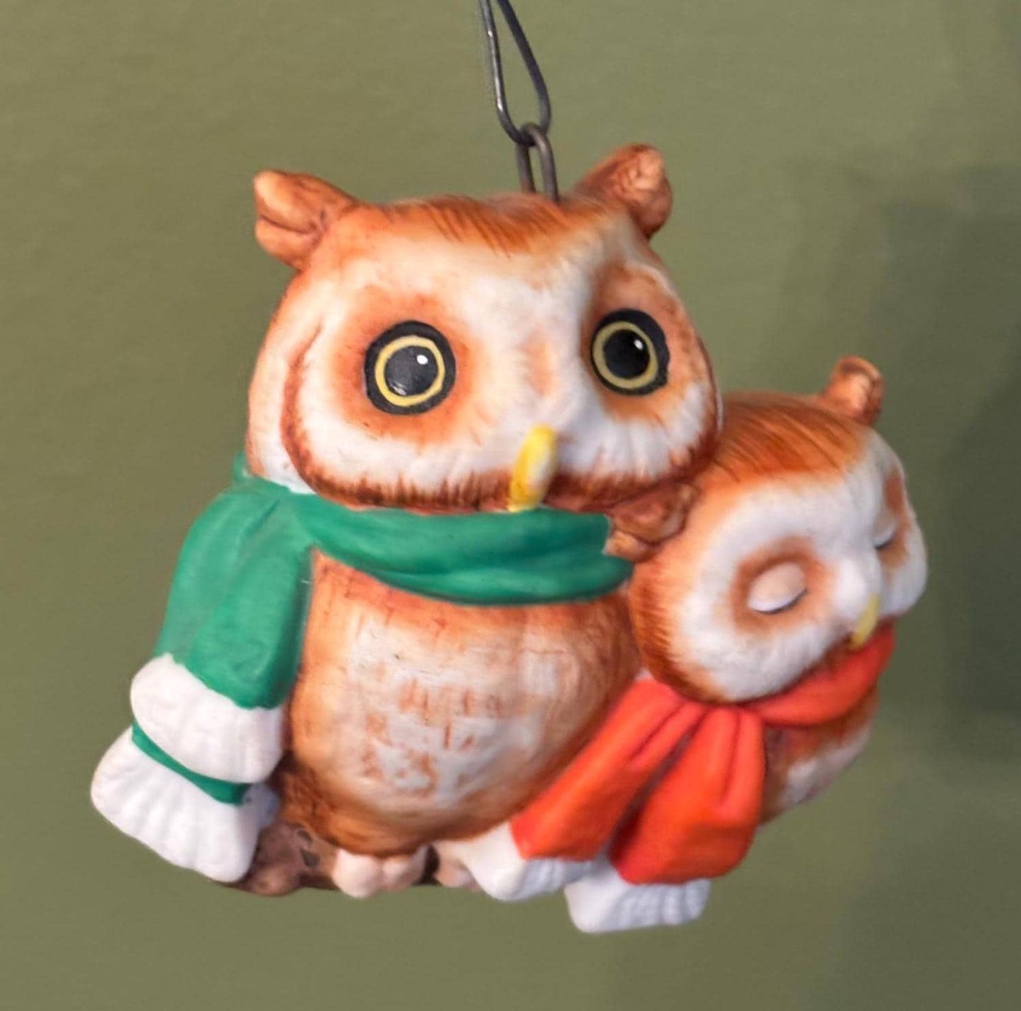 Vintage Santa Claus with Owl Hanging Ornament Figurine Christmas Ornaments Old St. Nicholas St. Nick Vintage Art Dangling Legs