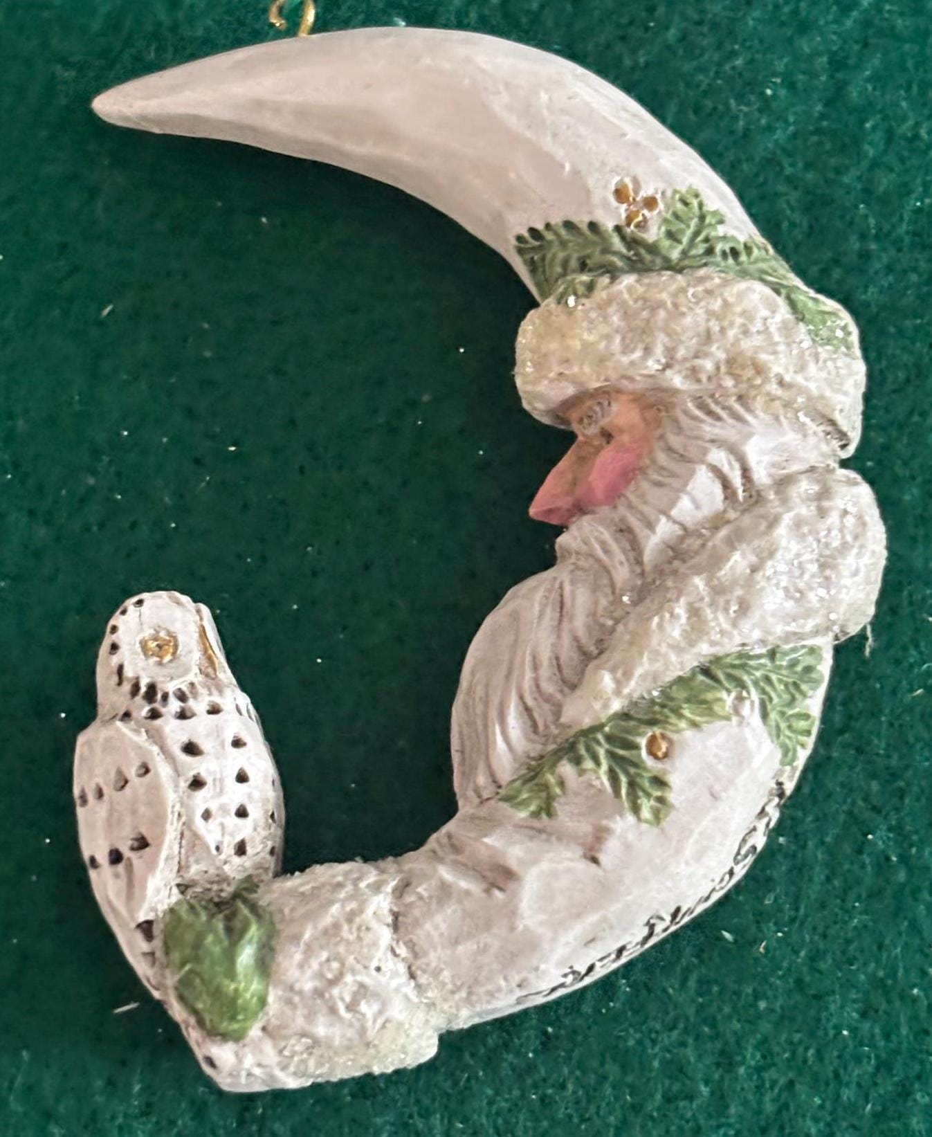 Vintage Santa Claus with Owl Hanging Ornament Figurine Christmas Ornaments Old St. Nicholas St. Nick Vintage Art Dangling Legs