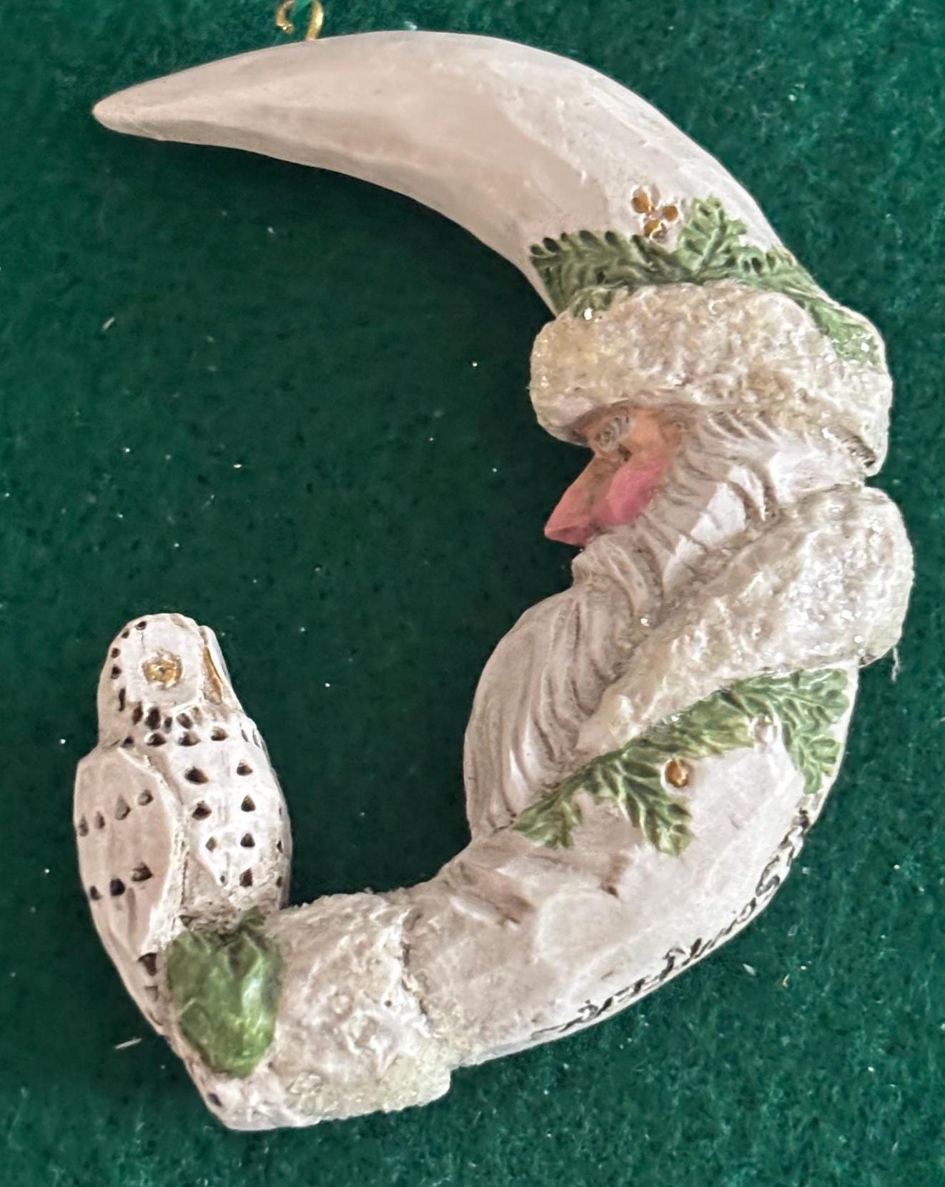 Vintage Santa Claus with Owl Hanging Ornament Figurine Christmas Ornaments Old St. Nicholas St. Nick Vintage Art Dangling Legs