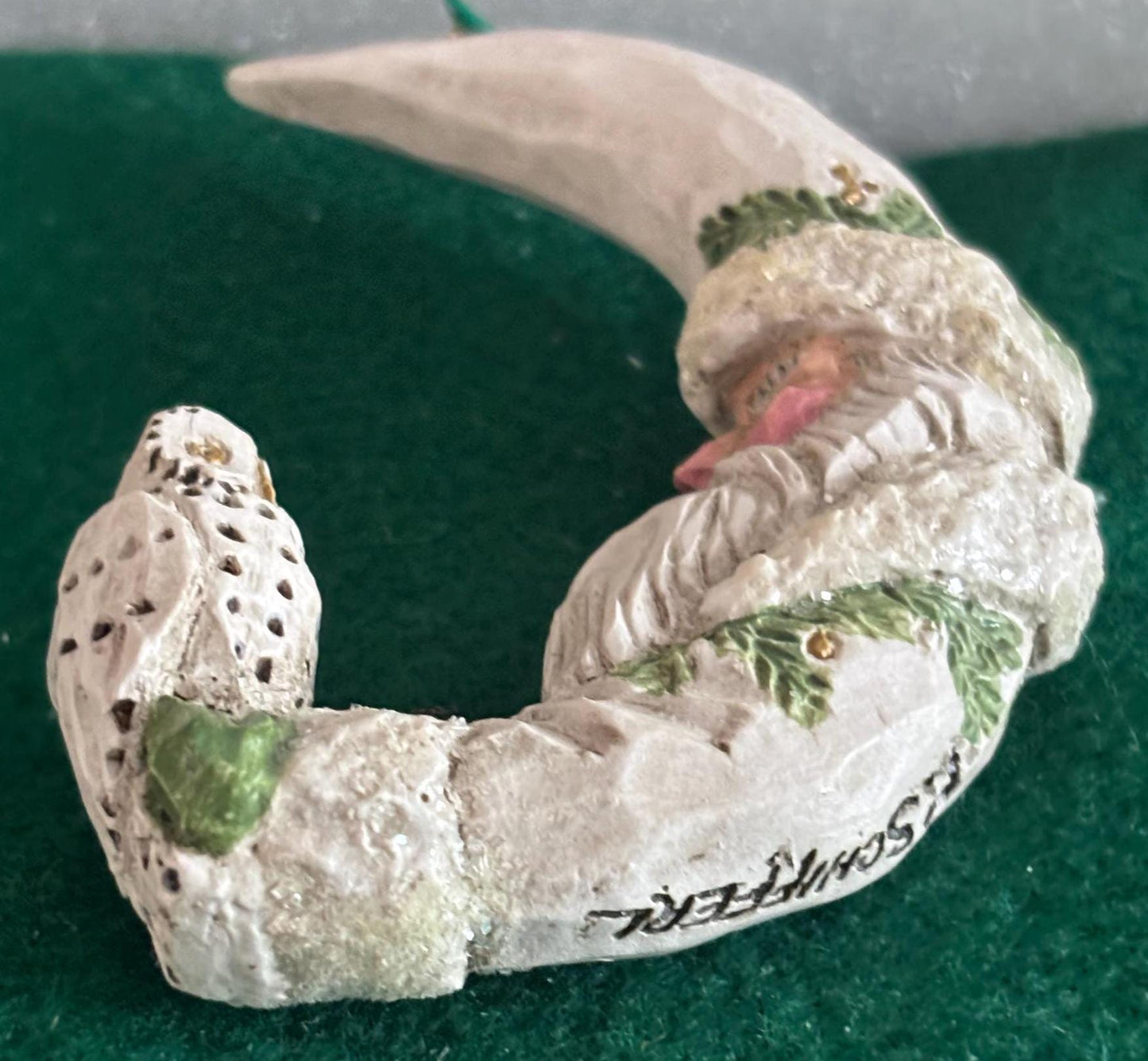 Vintage Pam Schifferl Crescent Shaped Hand Painted Santa Ornament Lover Antiques and Vintage
