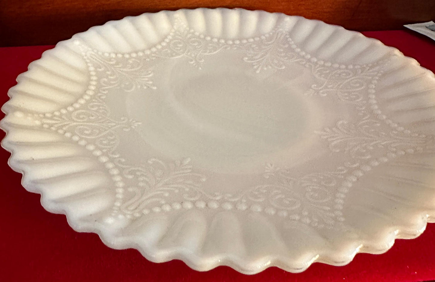Depression Milk Glass White Monax Petalware Salad Plate, 8” Lace Pattern White Special Glass Plate Lover Antiques and Vintage