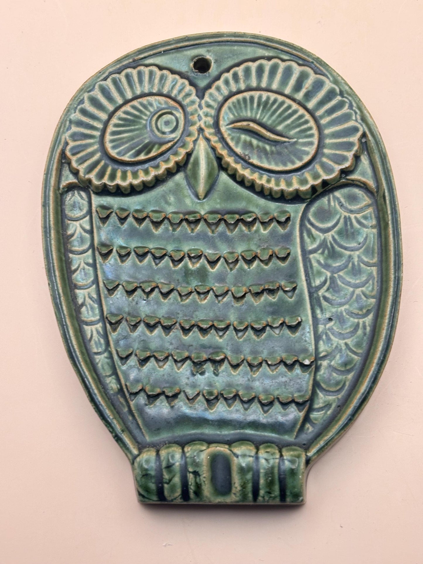 Vintage Ceramic Owl Glass Owl Trivet Green Owl Gifts Lover Antiques Vintage
