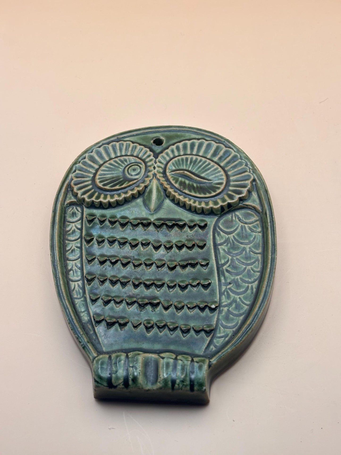 Vintage Ceramic Owl Glass Owl Trivet Green Owl Gifts Lover Antiques Vintage