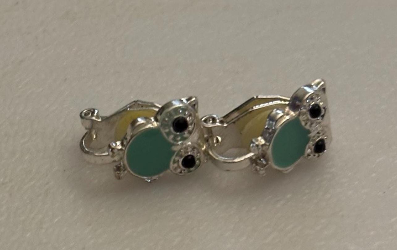 Vintage Owl Earrings Enamel Body Gift For Her Lover Antiques and Vintage