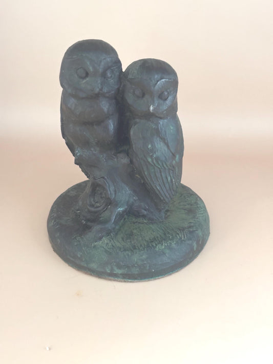 Antique Twin Owls Bronze Sculpture by Genesis of Ireland Dual Owl Figurine Lover Antiques and Vintage