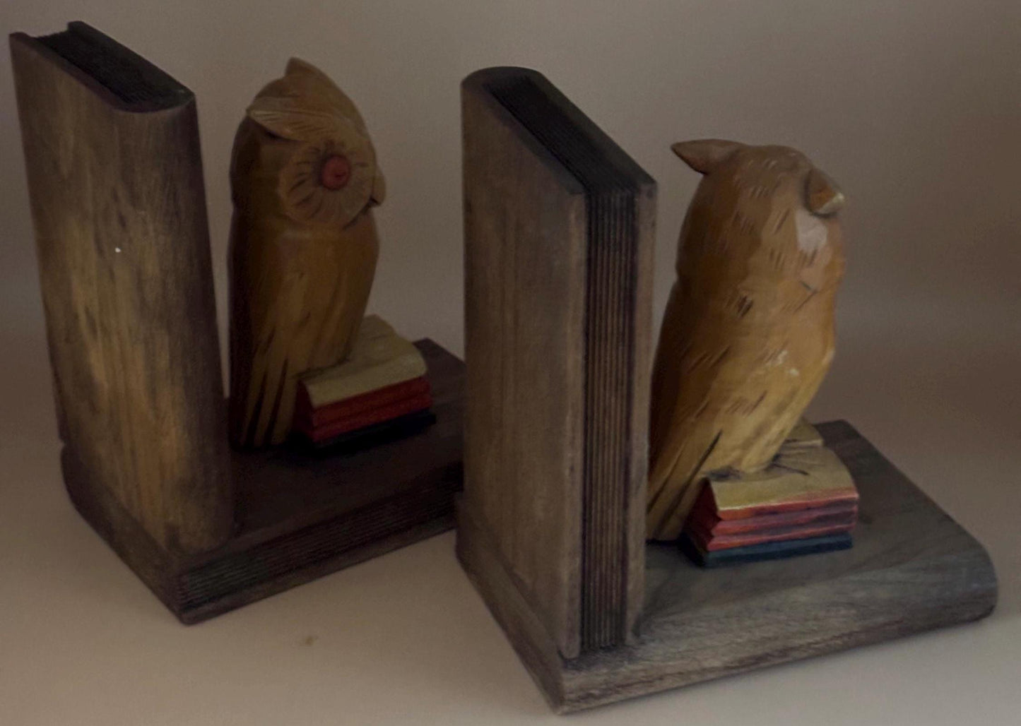 Antique Hand Carved Pair of Owl Book Ends Lover Antiques and Vintage