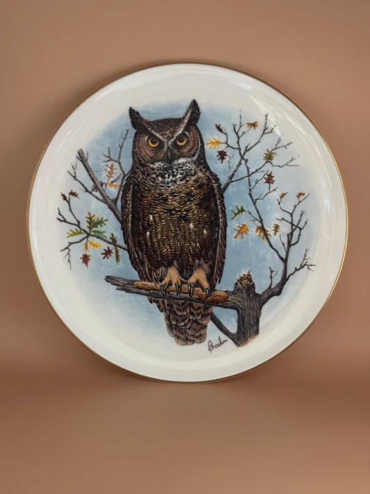 Vintage Owl Boehm Porcelain Plate by Edward Marshall Bone China Gold Rim Lover Antiques and Vintage