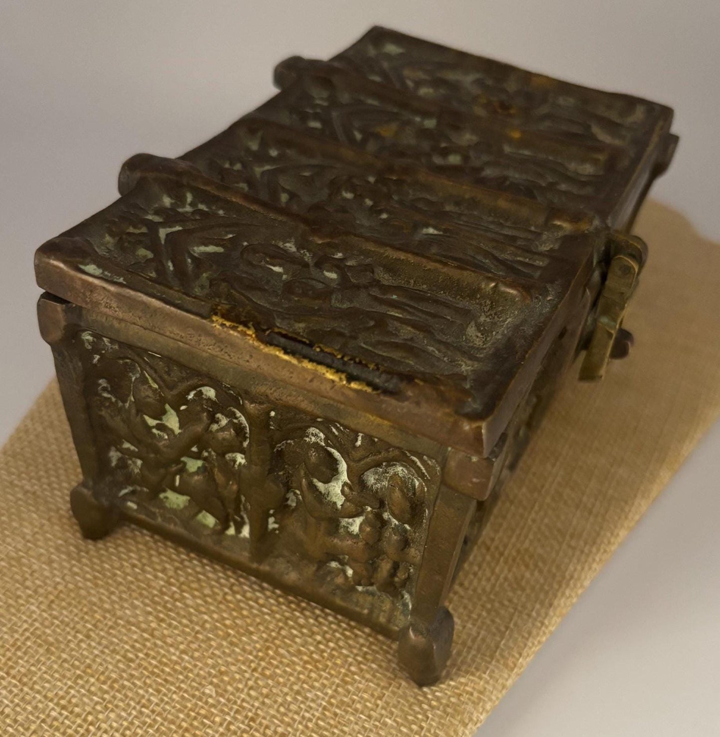 Antique Bronze Trinket Box Casket Container Original Patina Lover Antiques and Vintage