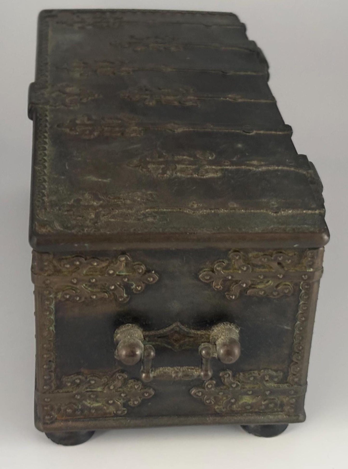Antique Bronze Trinket Box with Wood Interior Casket Box Made in Denmark Depicting the Battle of Lyndanisse Danes Estonians