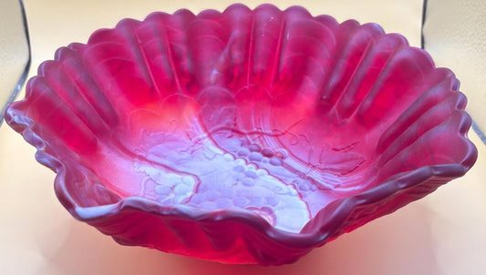 Vintage Imperial Glass Red Marbled Ruffled Bowl Slag Glass Dish Beautiful Show Piece Gift Lover Antiques and Vintage