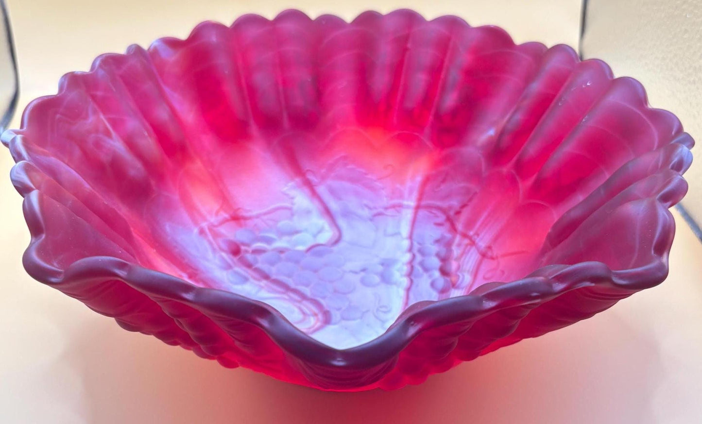 Vintage Imperial Glass Red Marbled Ruffled Bowl Slag Glass Dish Beautiful Show Piece Gift Lover Antiques and Vintage