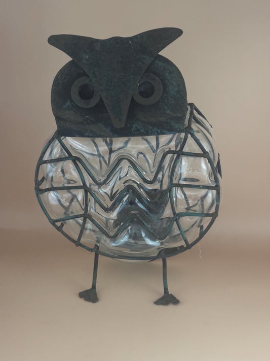 Antique Metal and Glass Owl Candle Holder Lover Antiques and Vintage