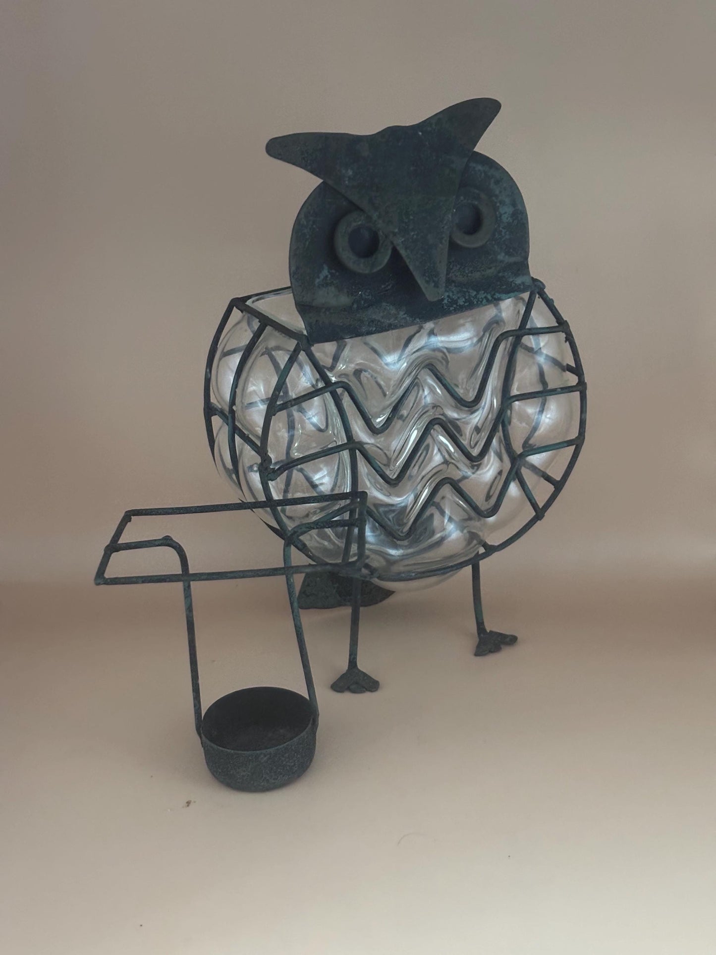 Antique Metal and Glass Owl Candle Holder Lover Antiques and Vintage
