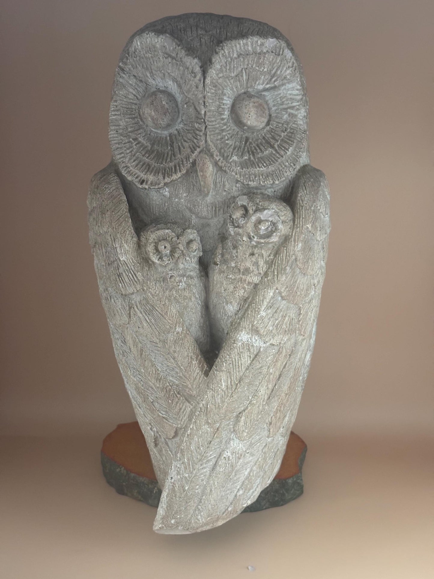 Vintage Stone Clay Family of Owls Statue by David Fisher Lover Antiques and Vintage