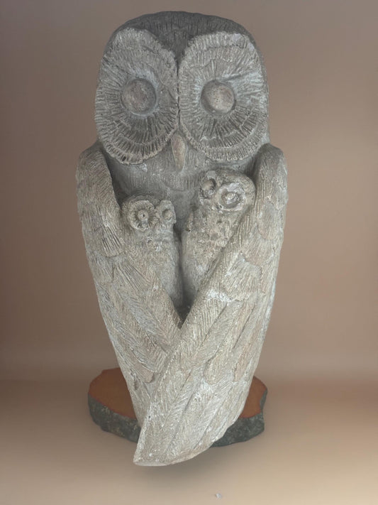 Vintage Stone Clay Family of Owls Statue by David Fisher Lover Antiques and Vintage