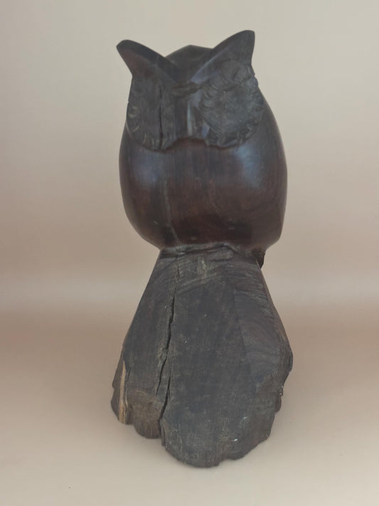 Vintage Hand Carved Owl on Perch Made of Ironwood Owl Sculpture Lover Antiques and Vintage