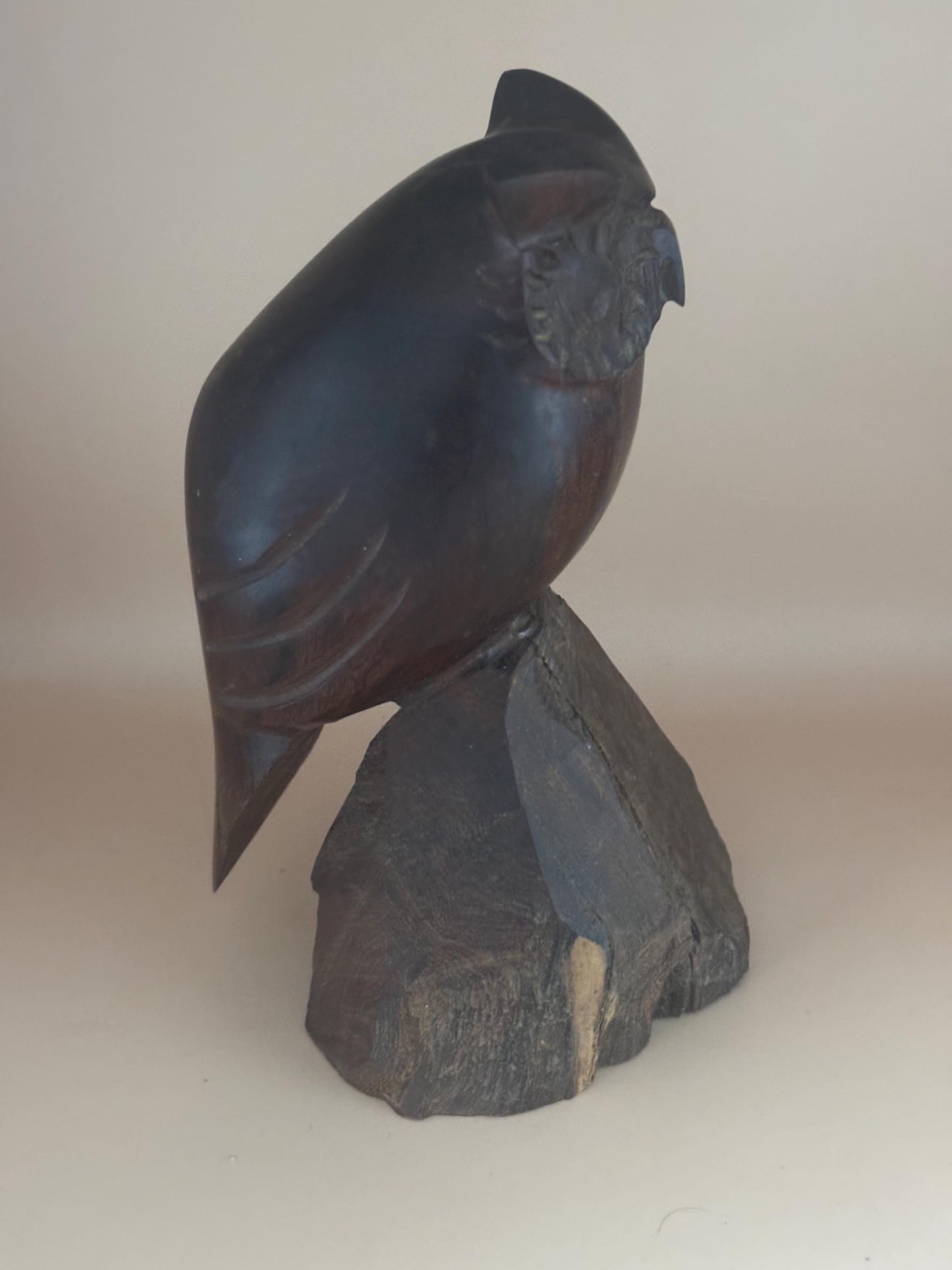 Vintage Hand Carved Owl on Perch Made of Ironwood Owl Sculpture Lover Antiques and Vintage