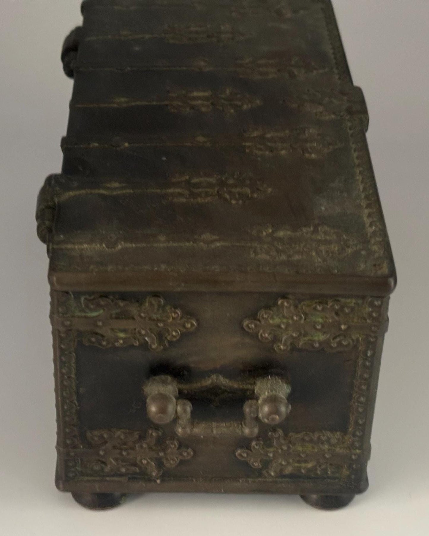Antique Bronze Trinket Box with Wood Interior Casket Box Made in Denmark Depicting the Battle of Lyndanisse Danes Estonians