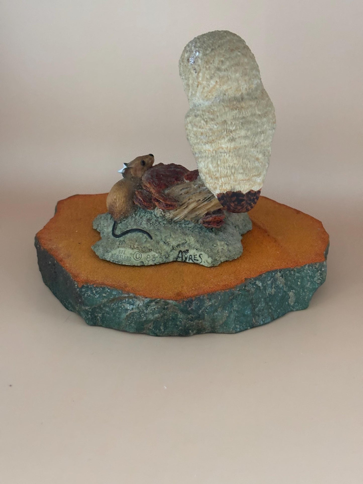 Border Fine Arts Owl Figurine Titled Owlet and Mouse FE8 by Ray Ayres Tawny Owlet Perched on a Branch Lover Antiques Vintage