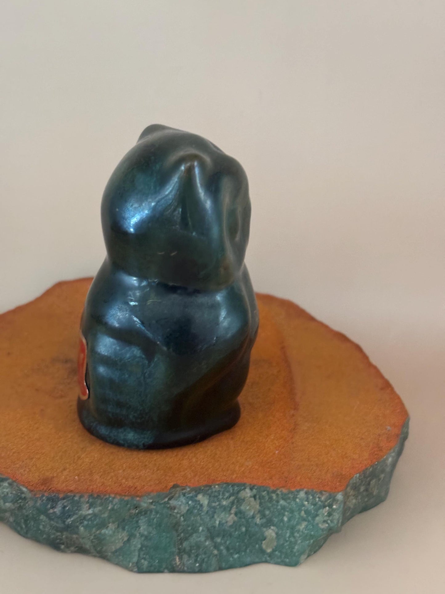 Vintage Ceramic Drip Pottery Green Owl Statue Fort Henry Pottery Glazed McMaster Craft Canada Lover Antiques and Vintage