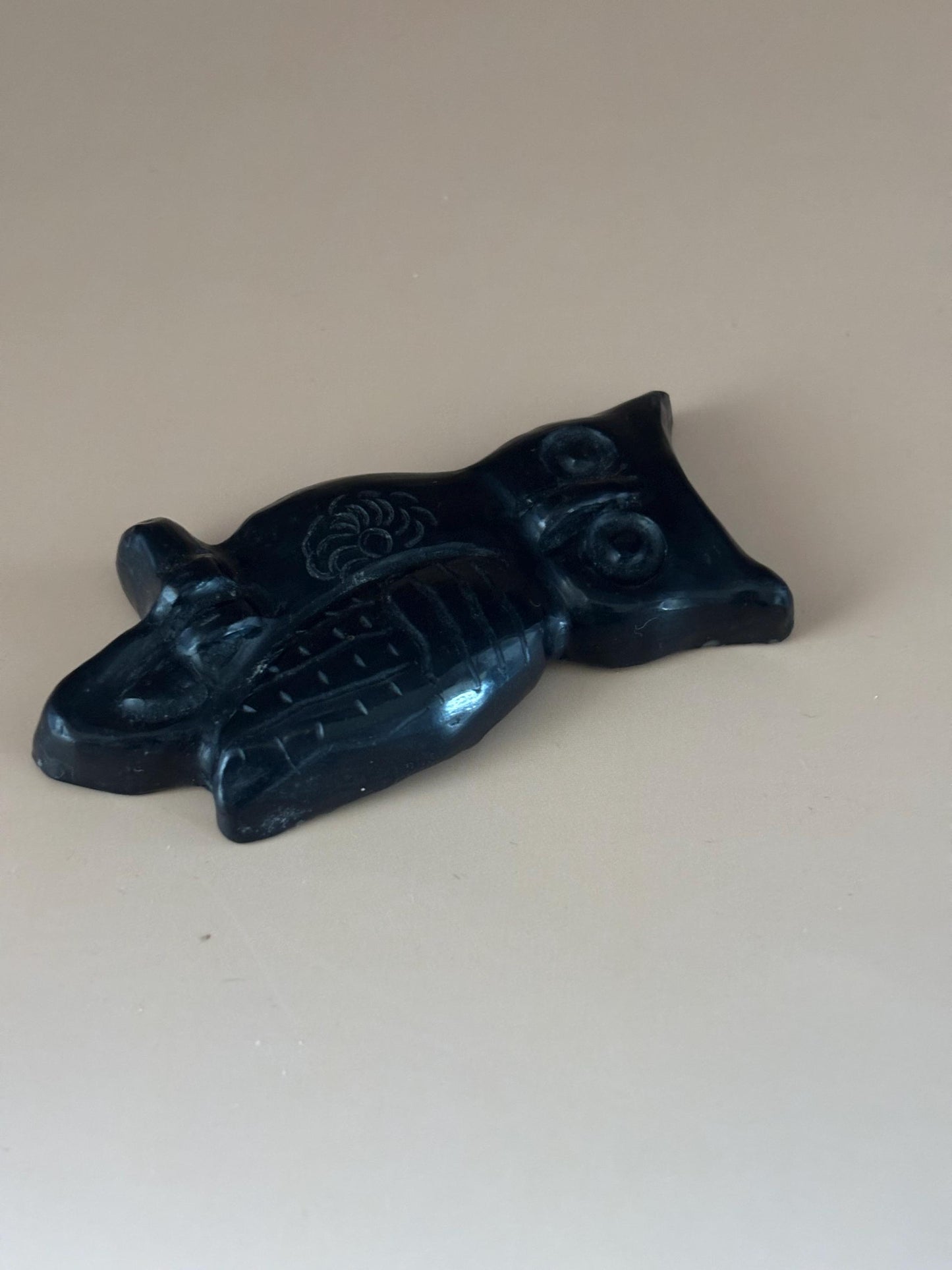 Vintage Black Onyx Carved Owl Amulet Jewelry Gift Lover Antiques and Vintage