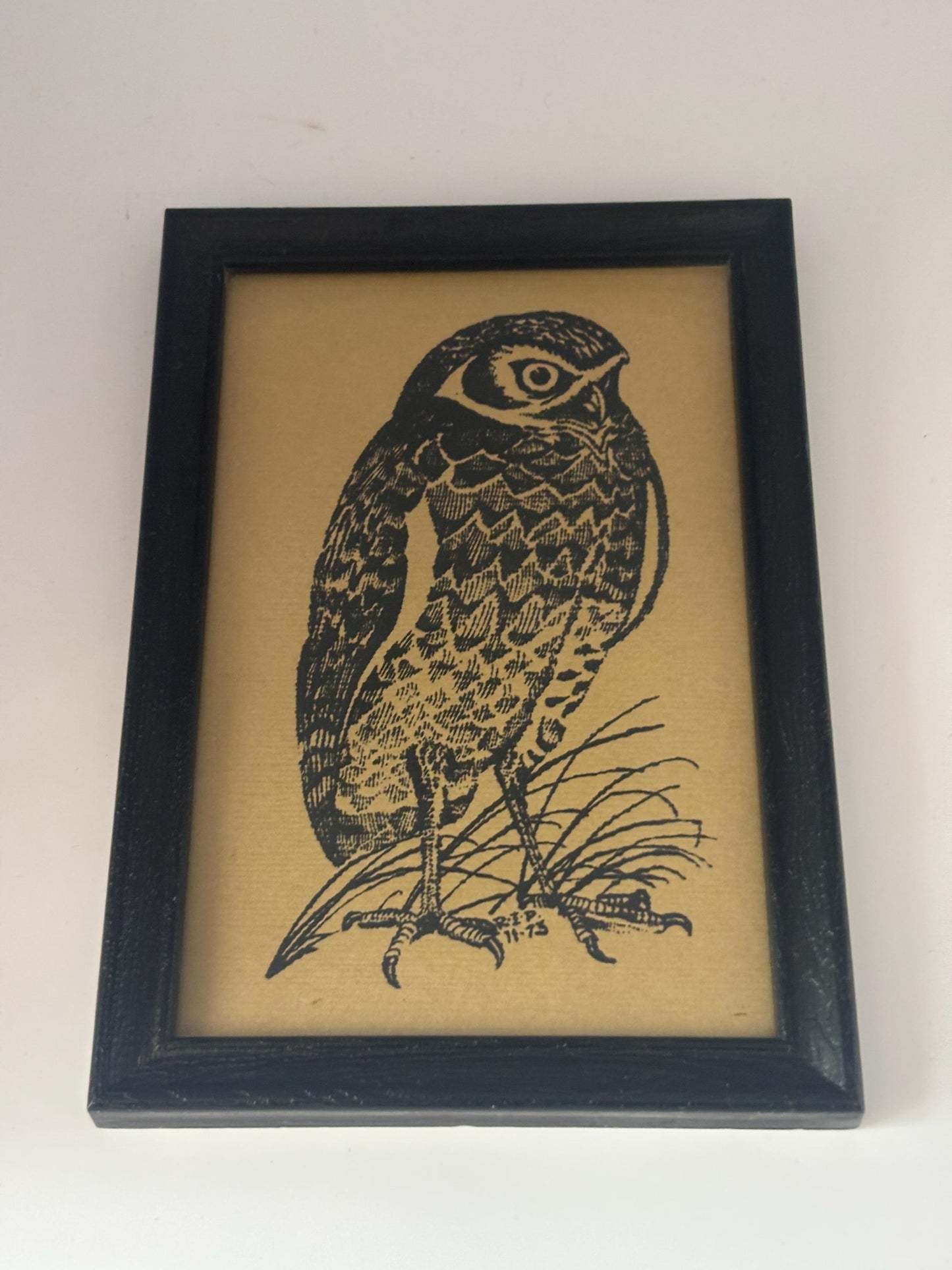 Vintage Owl Wall Art Linocut Framed Print by Pipestone Printhouse RIP and Deen Bodman Lover Antiques and Vintage