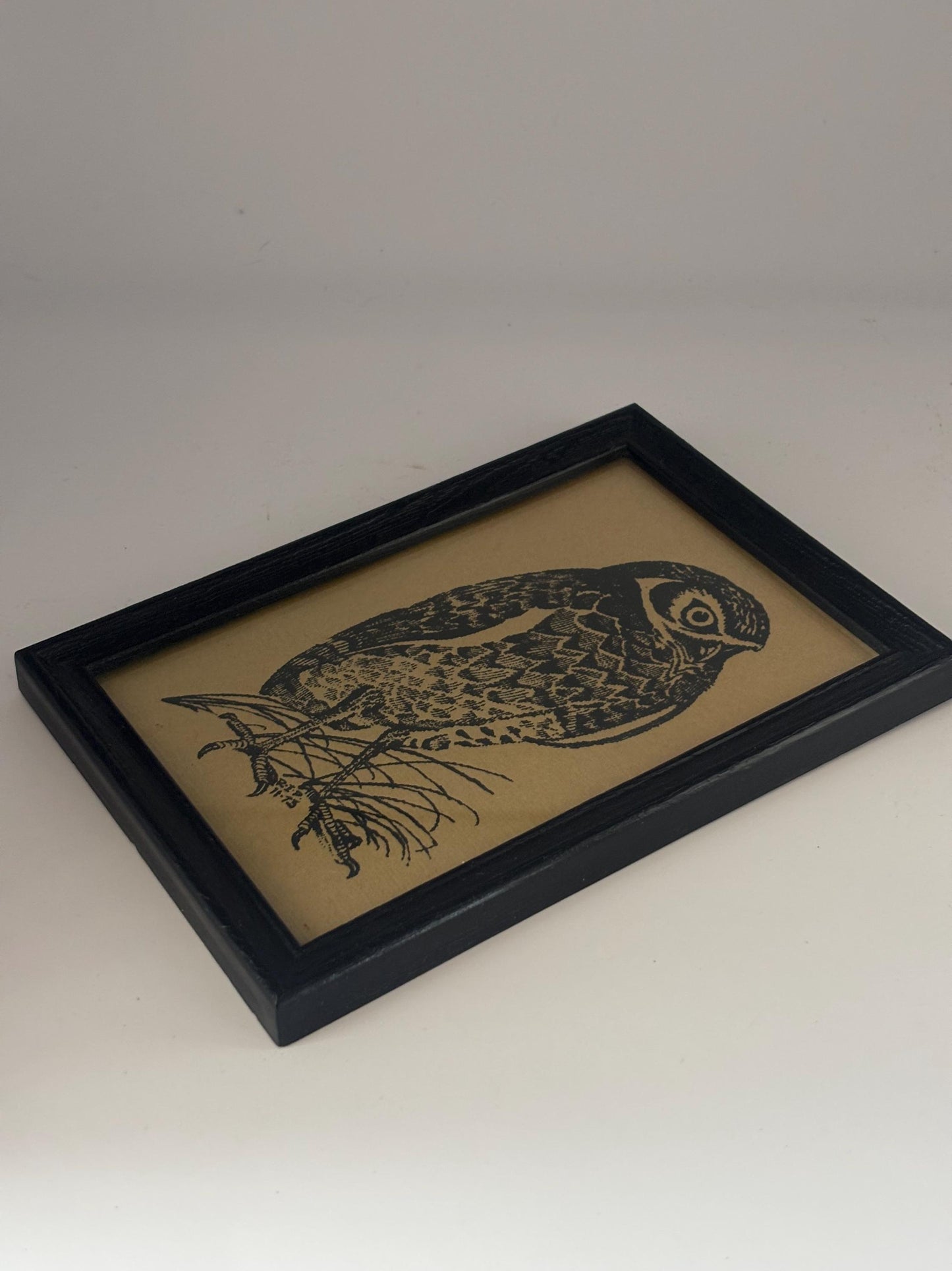 Vintage Owl Wall Art Linocut Framed Print by Pipestone Printhouse RIP and Deen Bodman Lover Antiques and Vintage