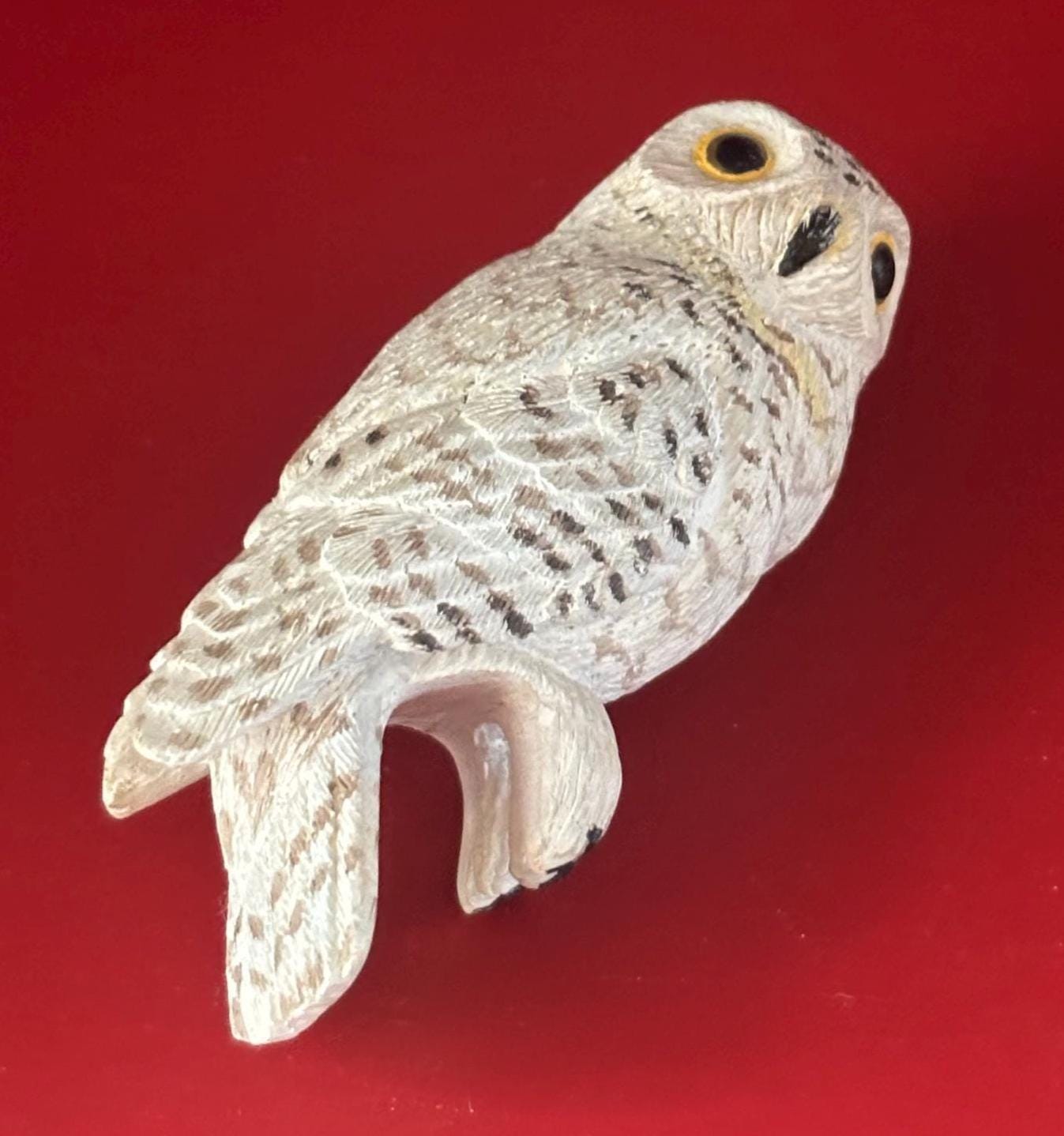 Vintage Snowy Owl Ceramic Figurine Land & Sea Collectible Glass Eyes Lover Antiques and Vintage