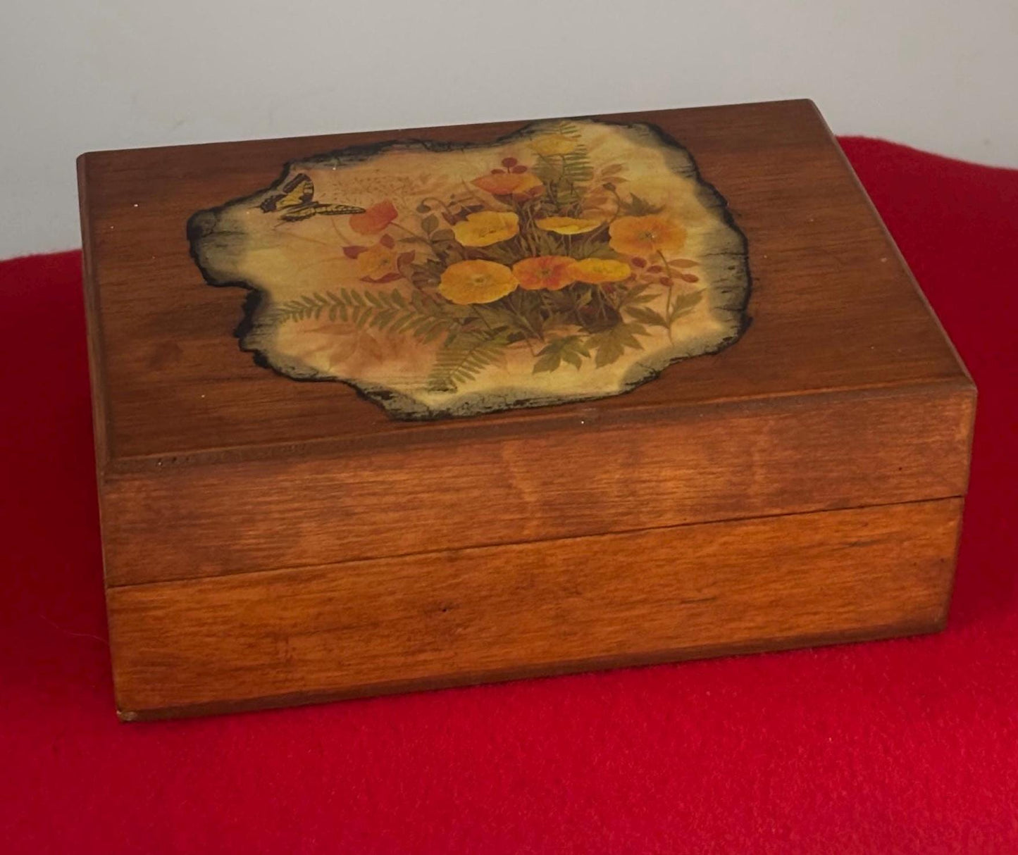 Vintage Cedar Wooden Box Lined Trinket Box Lover Antiques and Vintage