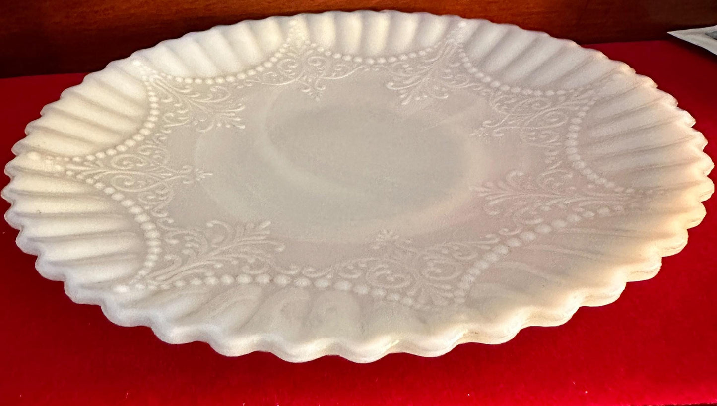 Depression Milk Glass White Monax Petalware Salad Plate, 8” Lace Pattern White Special Glass Plate Lover Antiques and Vintage