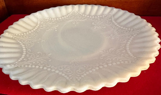 Depression Milk Glass White Monax Petalware Salad Plate, 8” Lace Pattern White Special Glass Plate Lover Antiques and Vintage