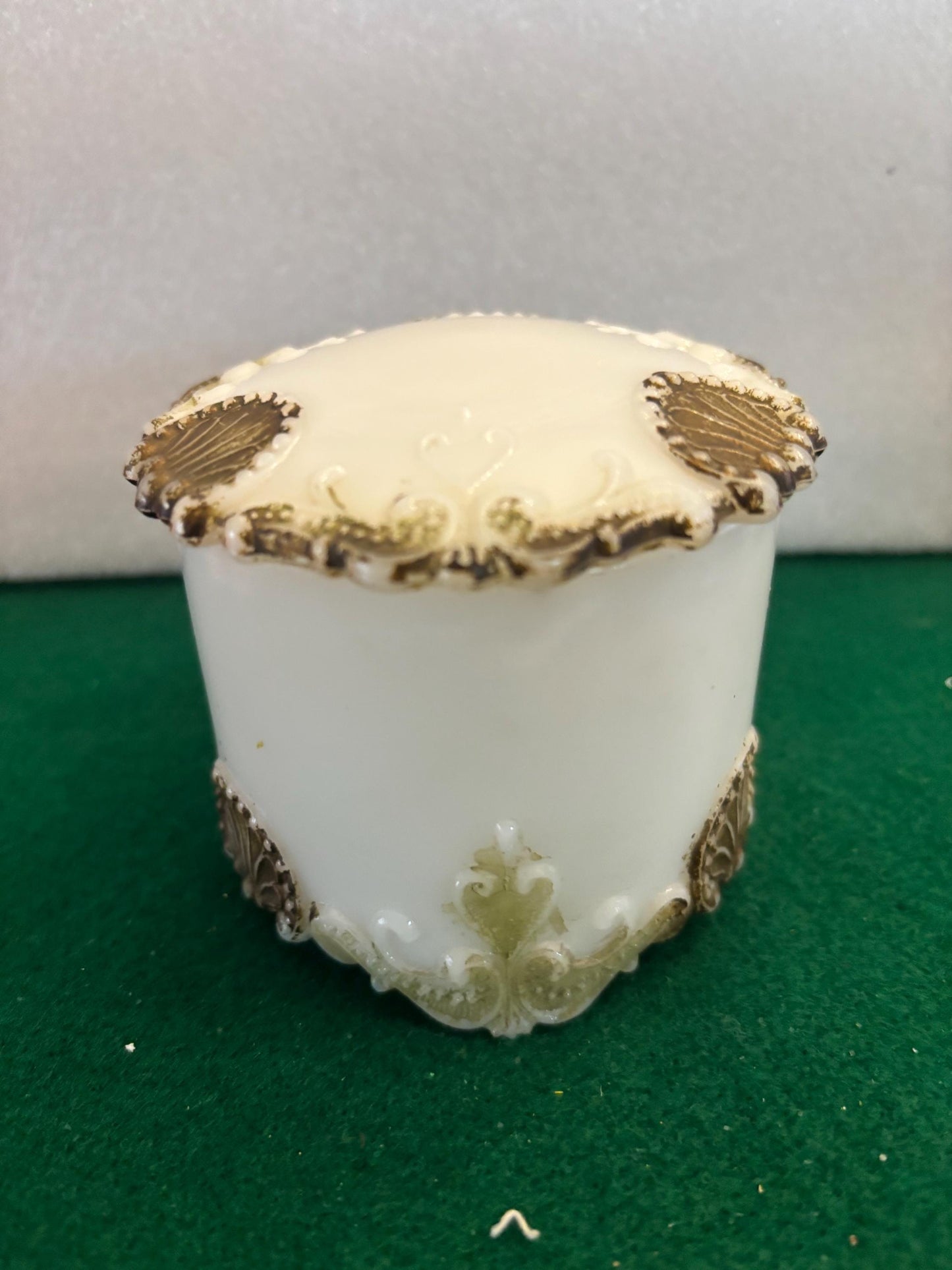 Antique Hand Painted Milk Glass Trinket Dish with Lid Lover Antiques and Vintage