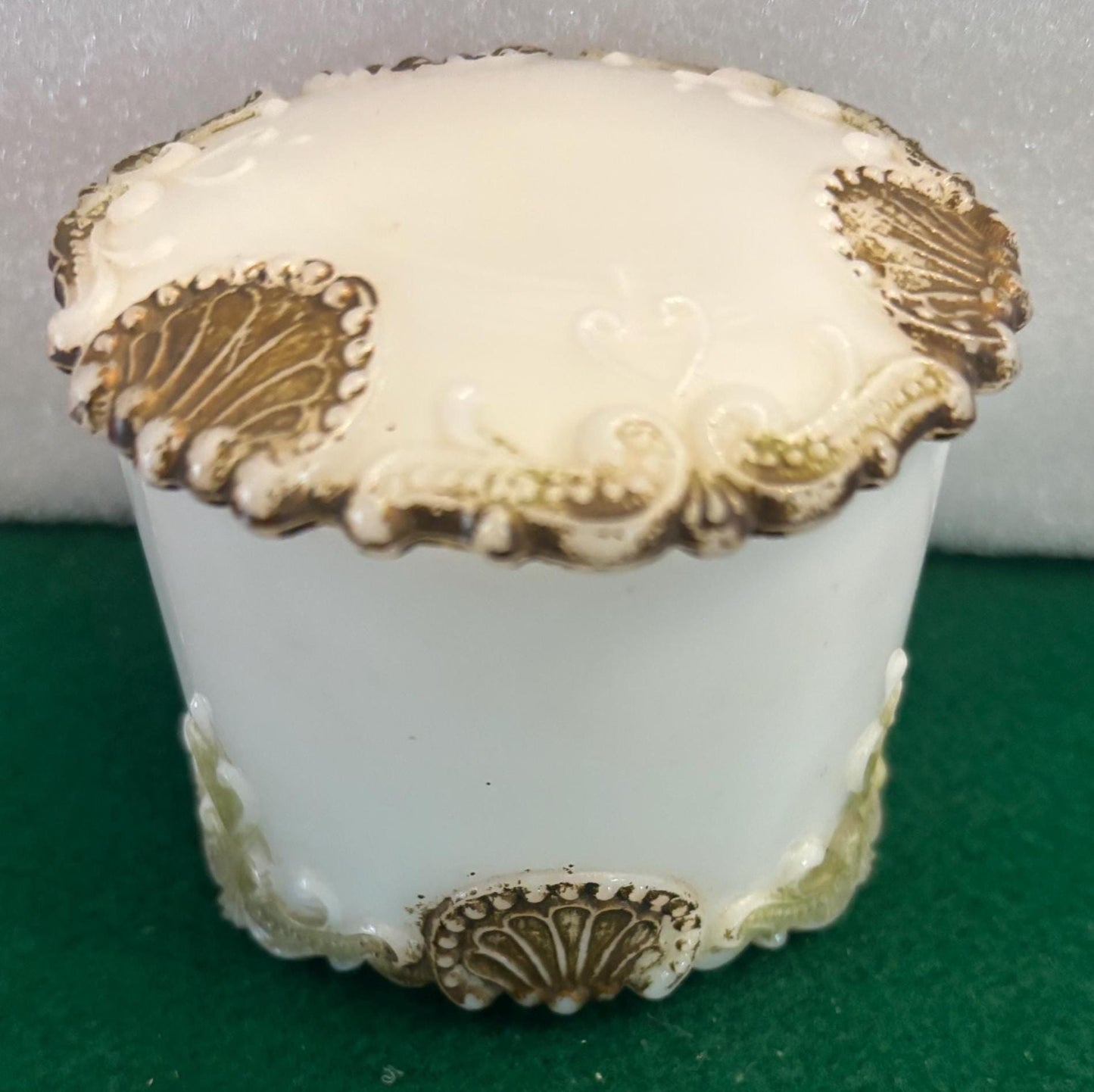 Antique Hand Painted Milk Glass Trinket Dish with Lid Lover Antiques and Vintage