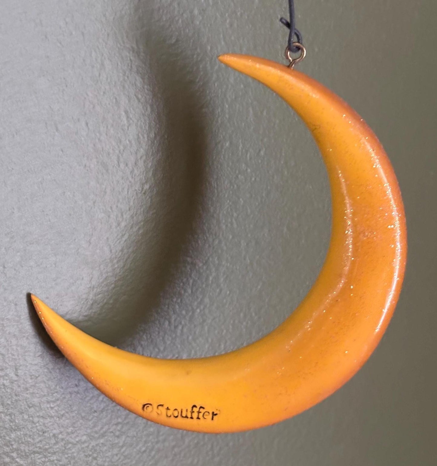 Vintage Resin Moon Ornament Signed Stouffer Crescent Moon Art Lover Antiques and Vintage