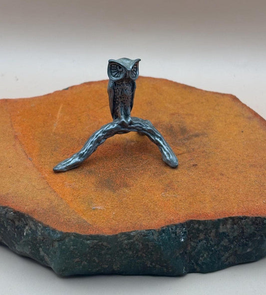 Vintage Pewter Owl on Branch Figurine Lover Antiques and Vintage