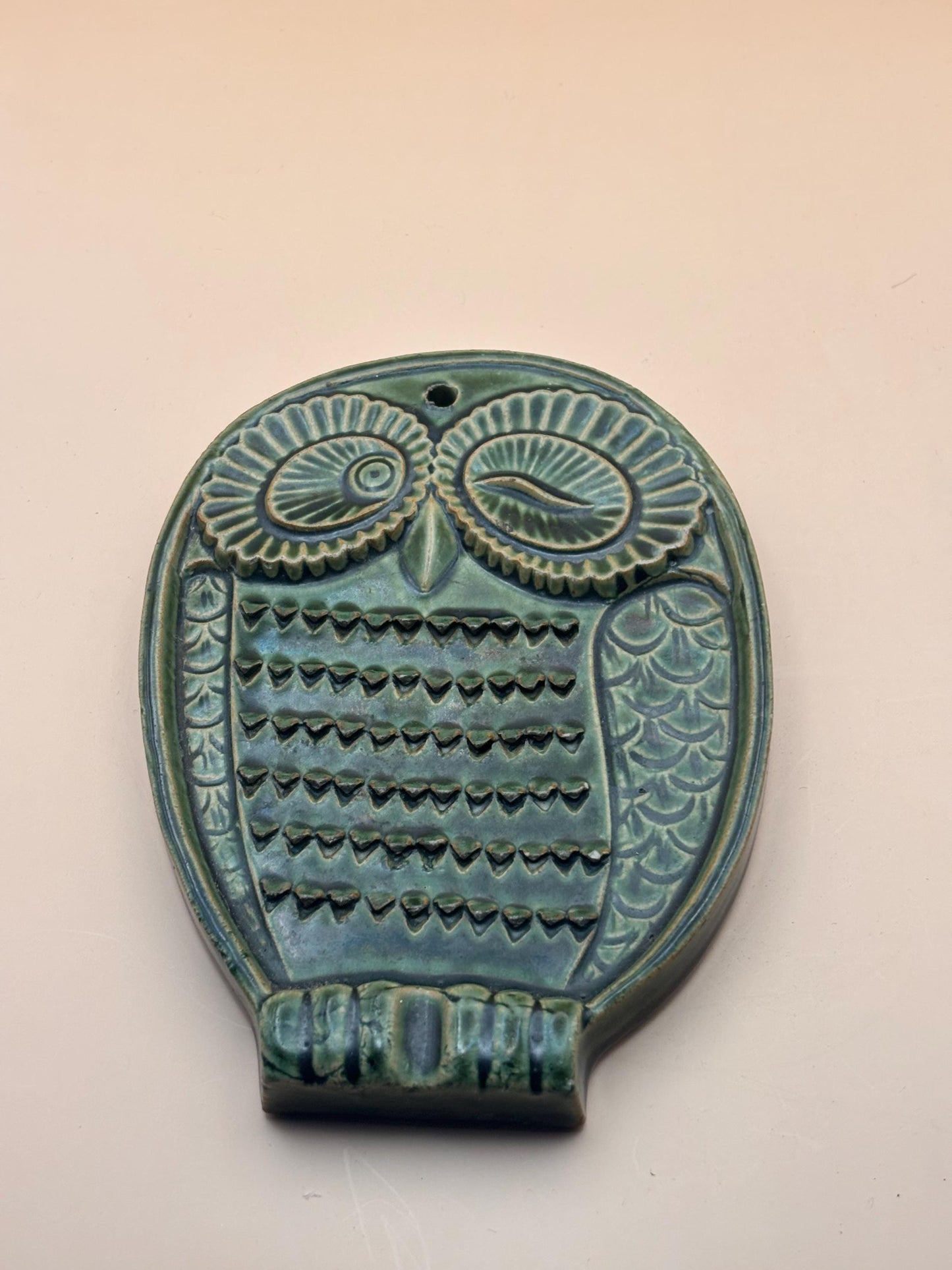 Vintage Ceramic Owl Glass Owl Trivet Green Owl Gifts Lover Antiques Vintage