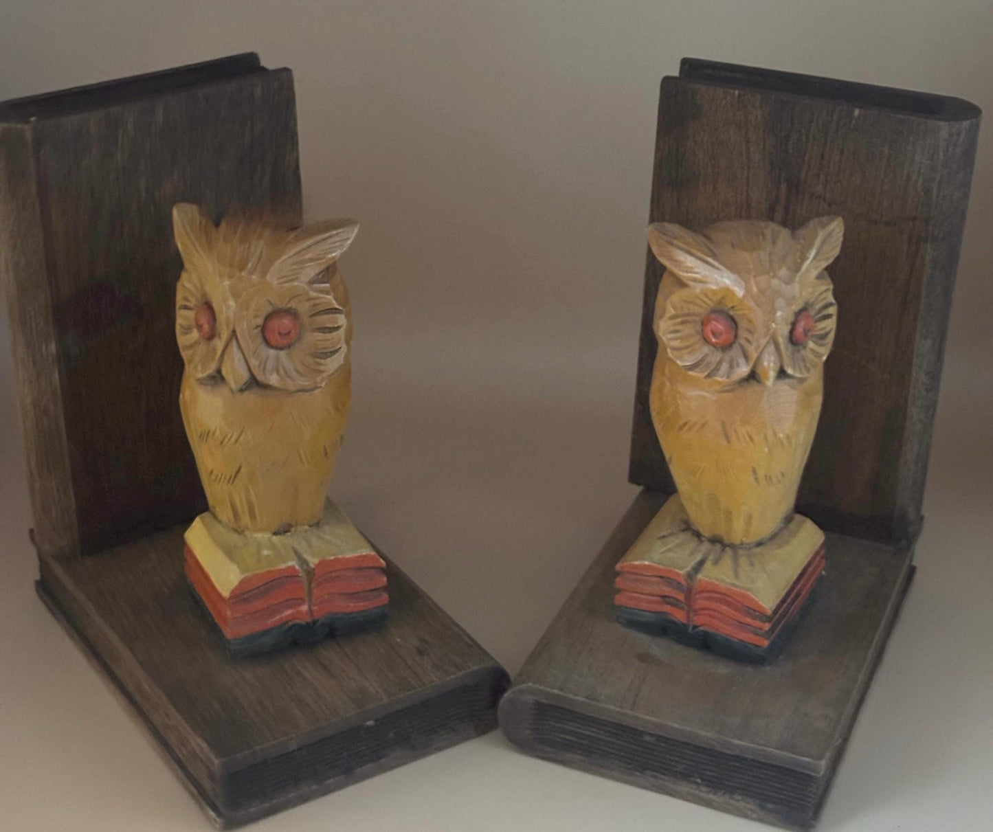 Antique Hand Carved Pair of Owl Book Ends Lover Antiques and Vintage
