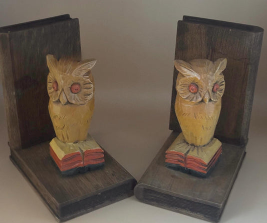 Antique Hand Carved Pair of Owl Book Ends Lover Antiques and Vintage